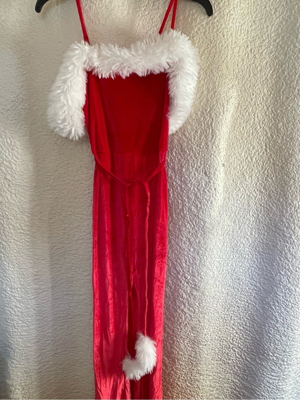 No Boundaries Red Velvet Holiday Chemise with White Faux Fur Trim
